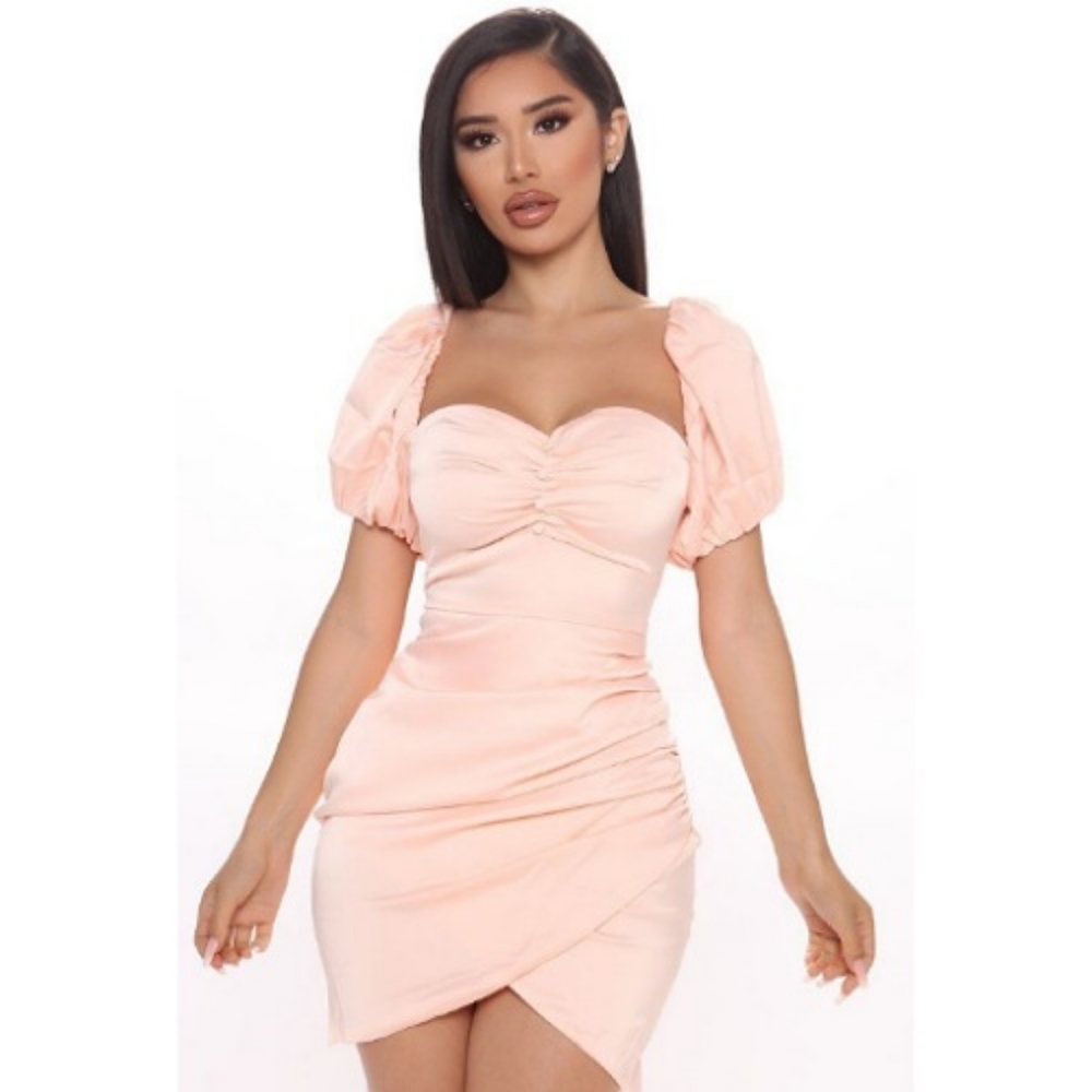 Fashion Nova Whisk Me Away Satin Peach Mini Dress- Size Large